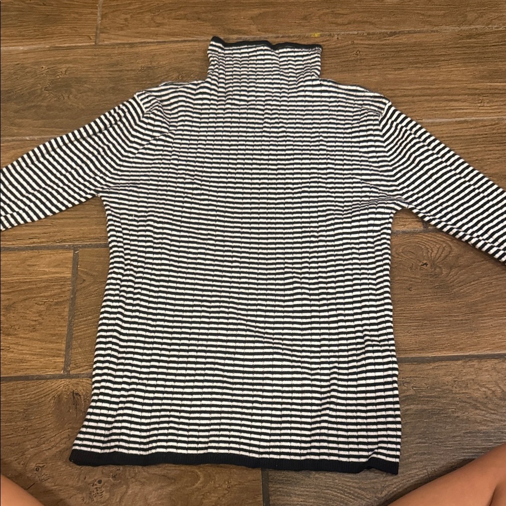 Classic Black and White Striped Turtleneck Sweater